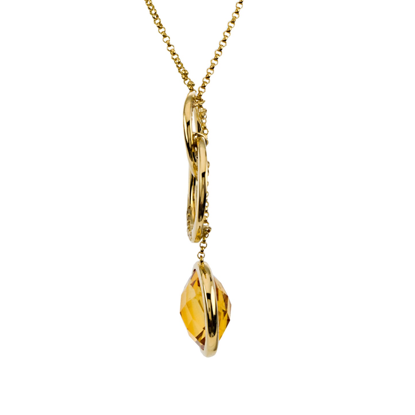 14K Yellow Checkerboard Citrine & .05 CTW Diamond Necklace - Crestwood Jewelers