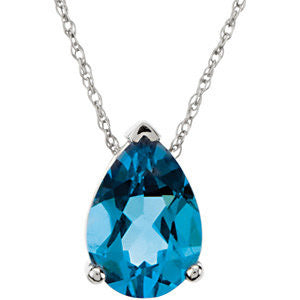 Blue Topaz Pear Shape Solitaire Necklace - Crestwood Jewelers
