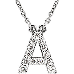 14K White Gold Initial 1/6 CTW Diamond 16" Necklace - Crestwood Jewelers