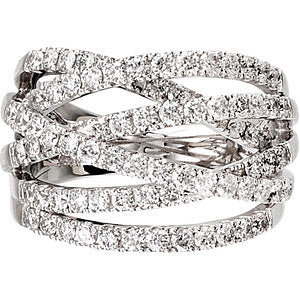 14K White 1 1/2 CTW Diamond Criss-Cross Ring - Crestwood Jewelers