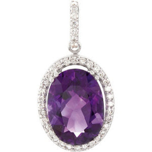 Amethyst and 1/2CT Diamond Oval Halo Necklace - Crestwood Jewelers