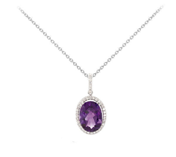 Amethyst and 1/2CT Diamond Oval Halo Necklace - Crestwood Jewelers