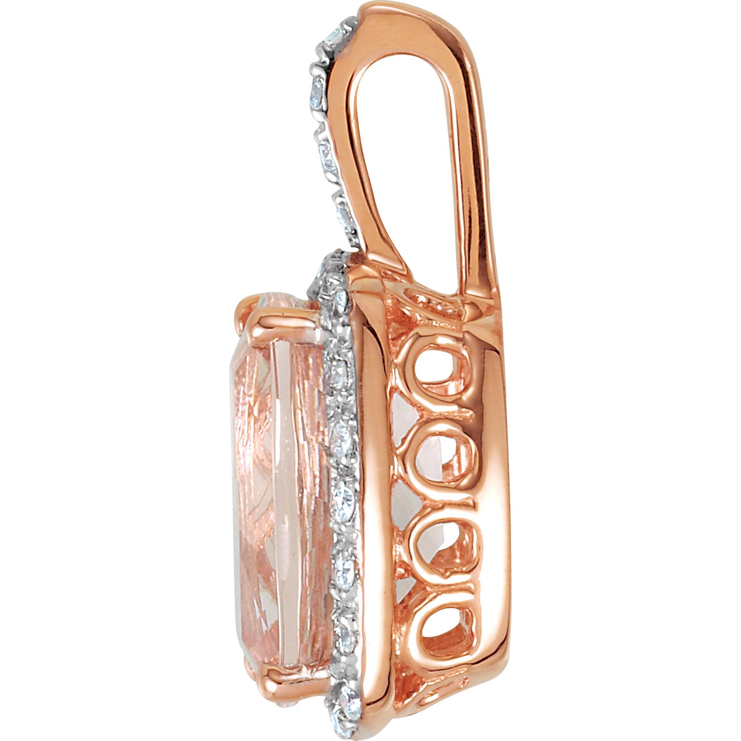 Morganite and Diamond Two Tone Halo Necklace - Crestwood Jewelers