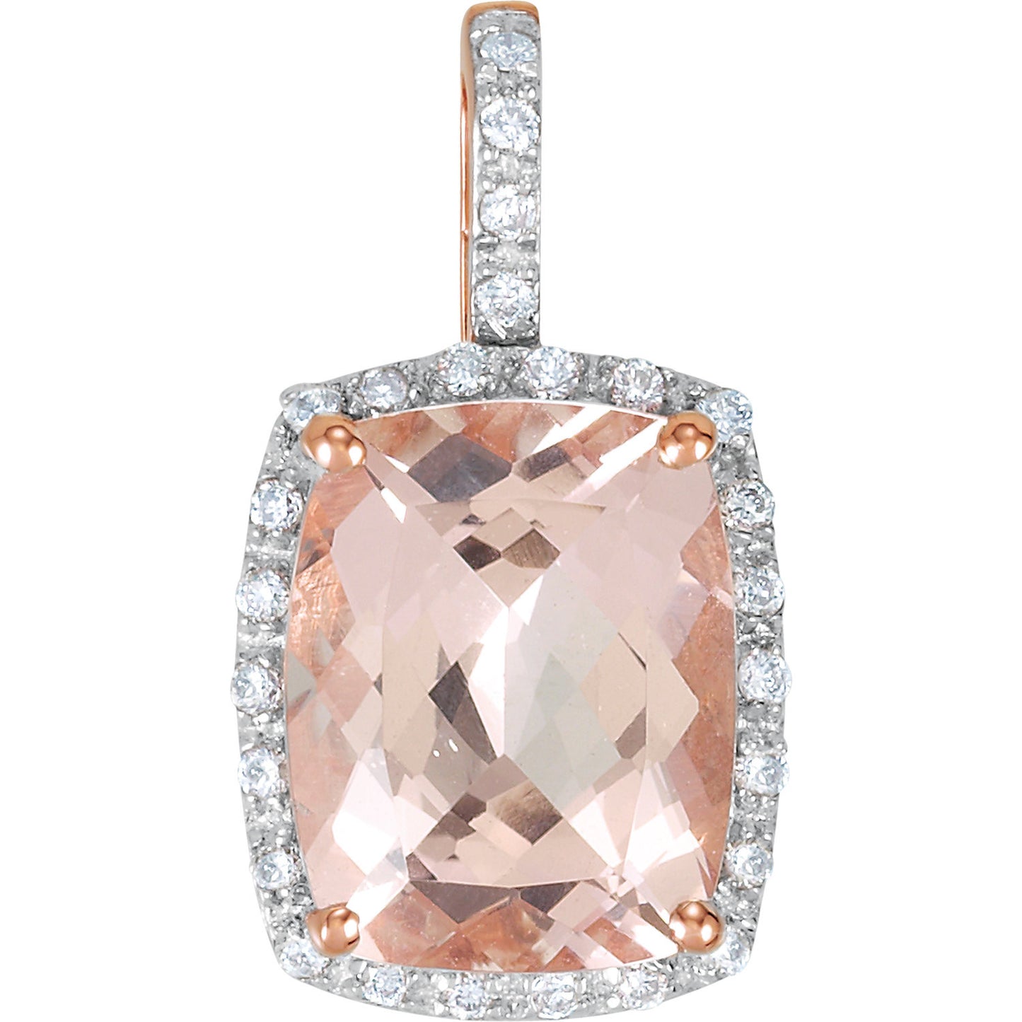 Morganite and Diamond Two Tone Halo Necklace - Crestwood Jewelers