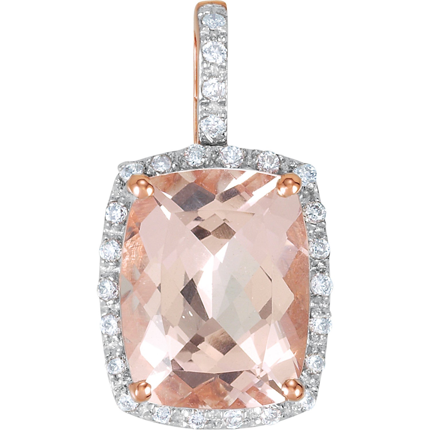 Morganite and Diamond Two Tone Halo Necklace - Crestwood Jewelers