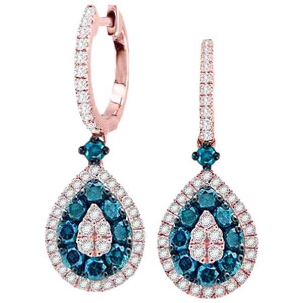 14K Rose Gold Blue & White Diamond Earrings - Crestwood Jewelers