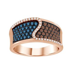Blue, Chocolate and White Diamond Pave Ring - Crestwood Jewelers