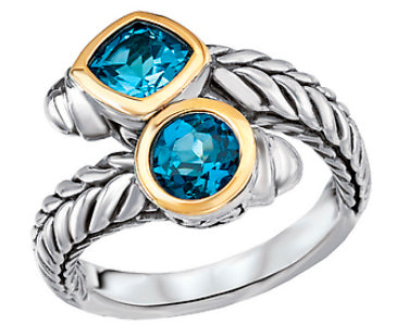 Tesoro Sterling Silver 18K Blue Topaz Bypass Ring - Crestwood Jewelers