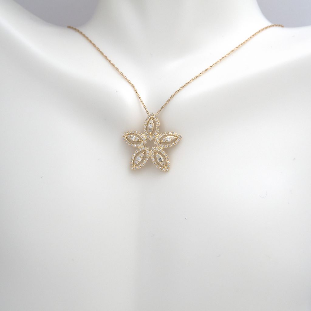 14K Yellow Gold Diamond Petals Necklace