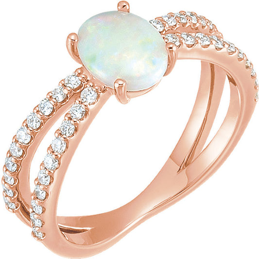 14K Rose Opal & 1/3 CTW Diamond Ring - Crestwood Jewelers