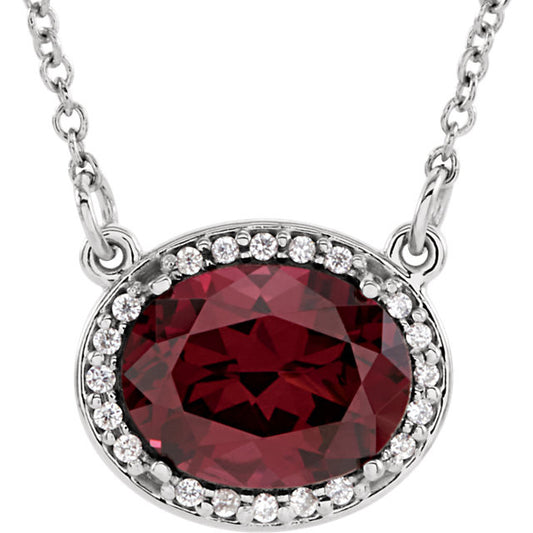 Garnet Diamond Halo Necklace - Crestwood Jewelers