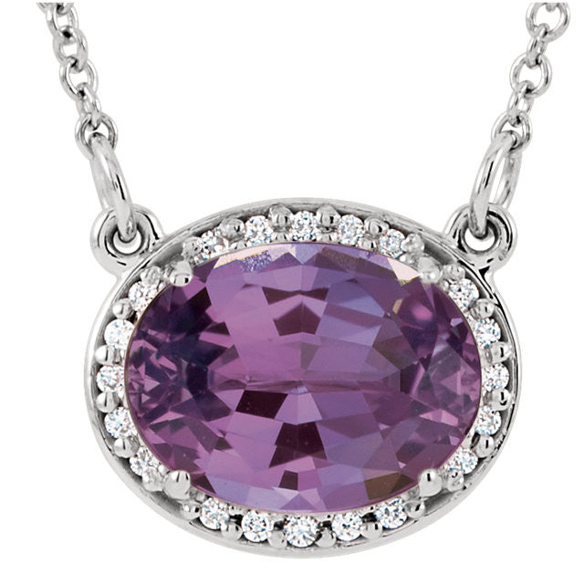 Amethyst and Diamond Oval Halo Necklace - Crestwood Jewelers