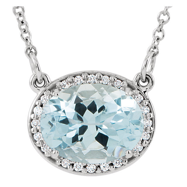 Aquamarine and Diamond Oval Halo Necklace - Crestwood Jewelers