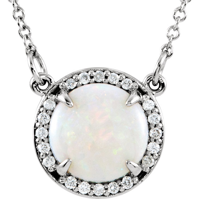14K White Opal & .05 CTW Diamond 16" Necklace - Crestwood Jewelers