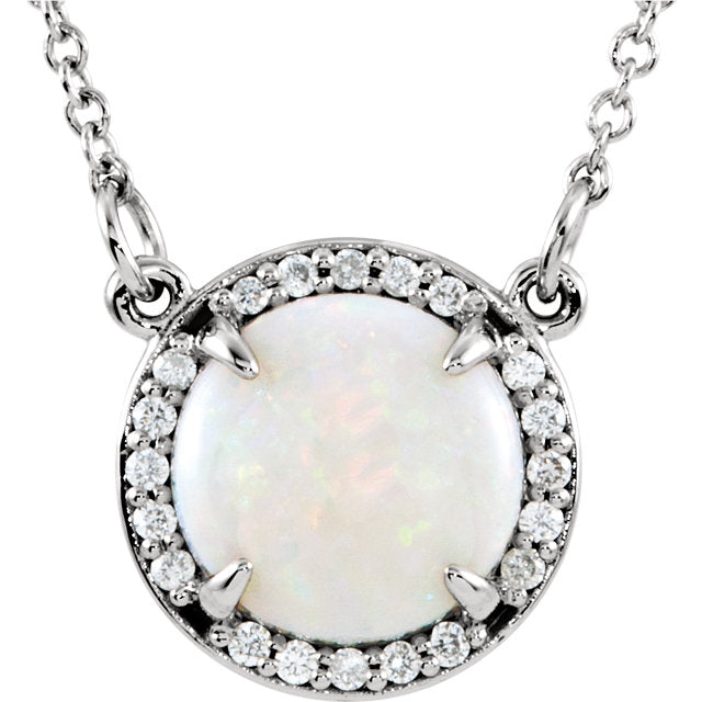 14K White Opal & .05 CTW Diamond 16" Necklace - Crestwood Jewelers