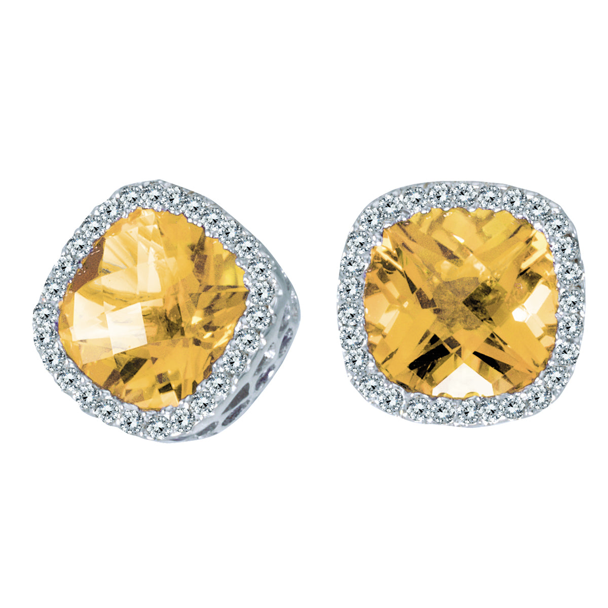 14K White Gold Cushion Citrine & Diamond Earrings - Crestwood Jewelers