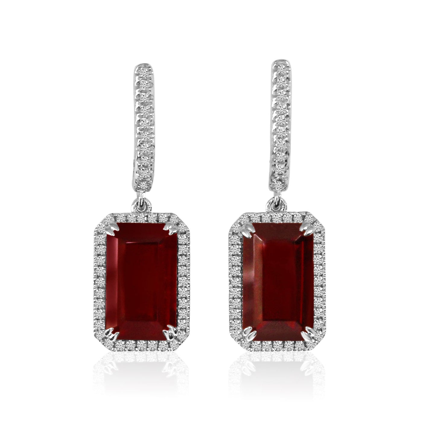14K White Gold Garnet and Diamond Earrings - Crestwood Jewelers