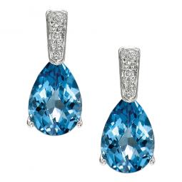 14K White Gold Blue Topaz & Diamond Earrings - Crestwood Jewelers