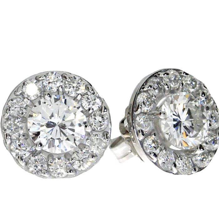14K White Gold 1.02 ct Diamond Halo Stud Earrings - Crestwood Jewelers