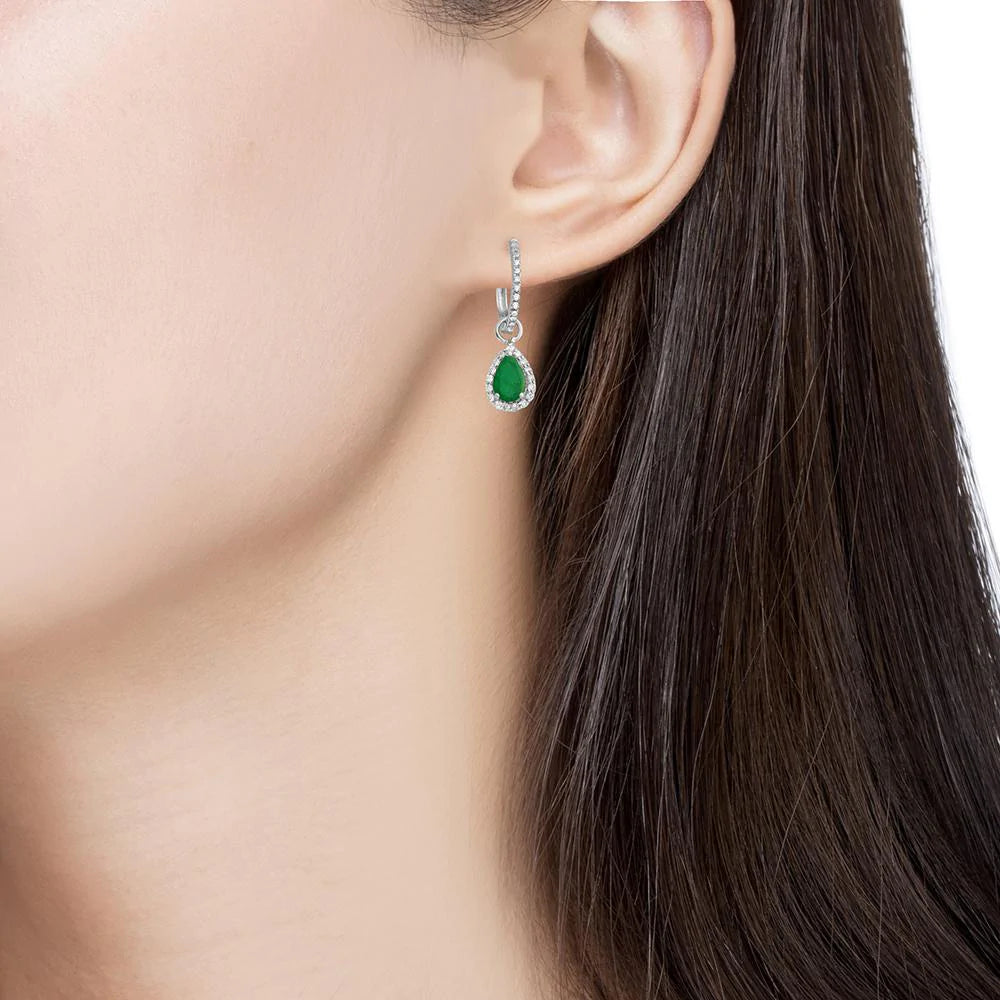 0.30 Ct. Diamond Mini Huggie Hoop With 0.76 Ct. Tw. Emerald Drop 14k Yellow Gold Earring