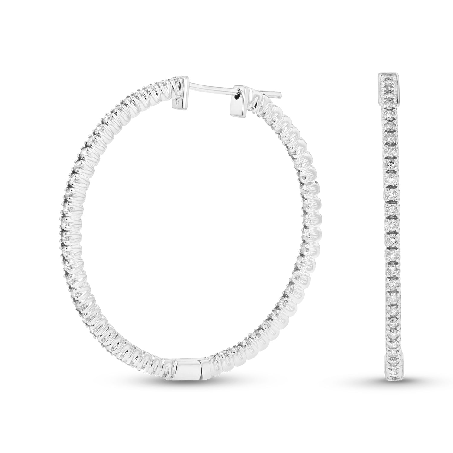14k Gold Hoop Earrings with 1.10cttw of Diamonds. 1 1/4 Inches in Diameter - Crestwood Jewelers