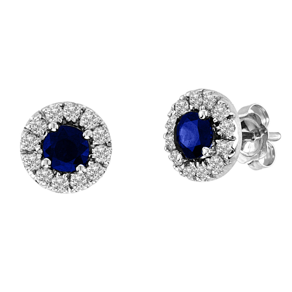 0.93cttw Sapphire and Diamond Halo Earring set in 14k Gold - Crestwood Jewelers