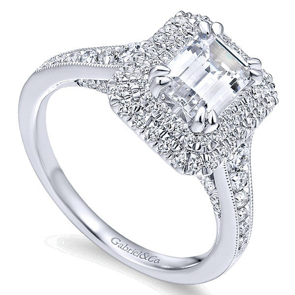Gabriel & Co. 14K Jasmine Emerald Cut Diamond Halo Engagement Ring - Crestwood Jewelers