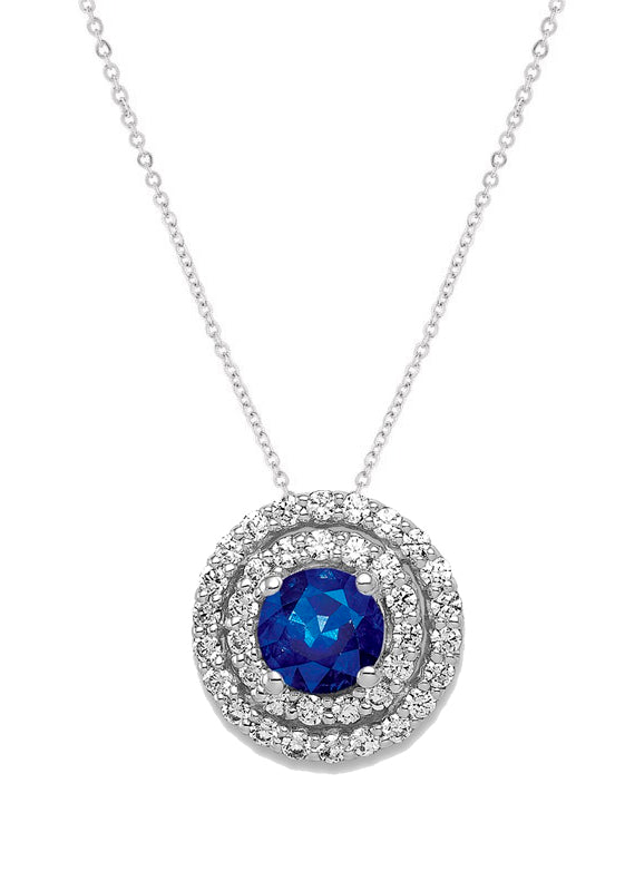14k White Gold Diamond And Sapphire Pendant - Crestwood Jewelers