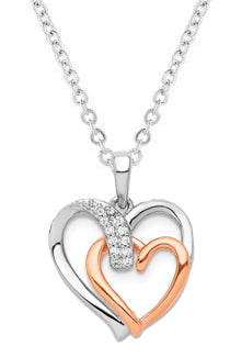 14k White And Rose Gold Diamond Double Heart Pendant - Crestwood Jewelers