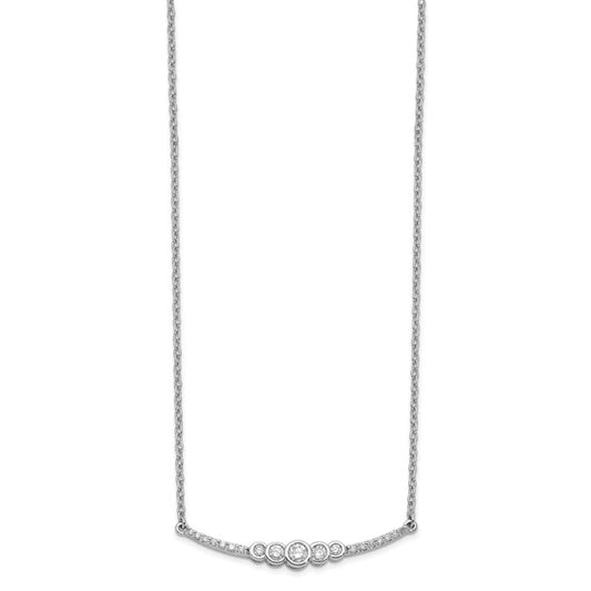 14k White Gold Polished Diamond Bezel Set Bar 18in Necklace