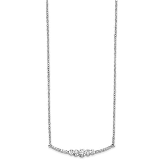 14k White Gold Polished Diamond Bezel Set Bar 18in Necklace