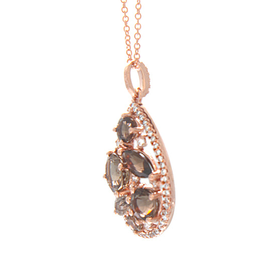 14K Rose Gold 2.41 Diamond and Smokey Quartz Necklace - Crestwood Jewelers