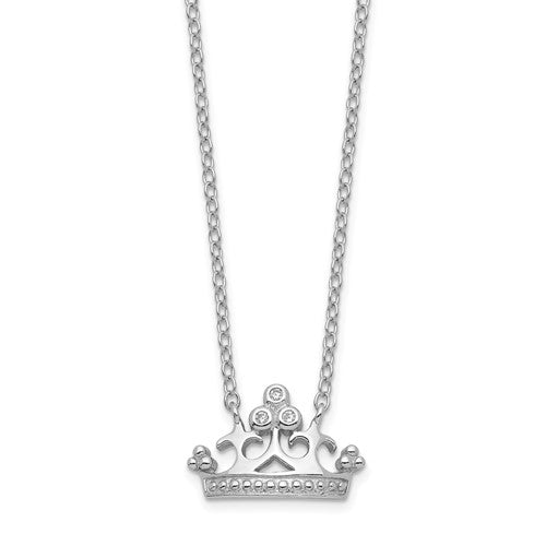 Sterling Silver Rhodium-plated CZ Crown with 2in ext. Necklace 18"
