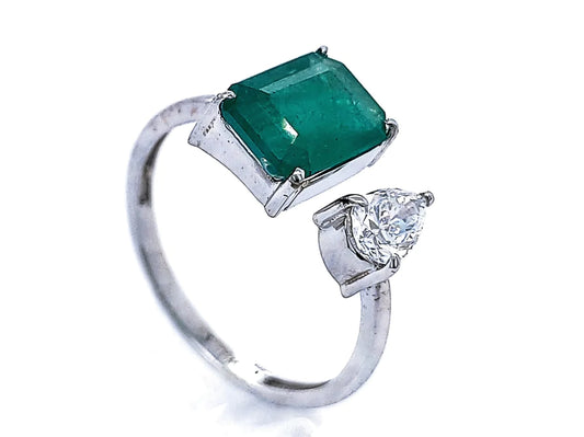 18K EMERALD DIAMOND Toi et Moi RING