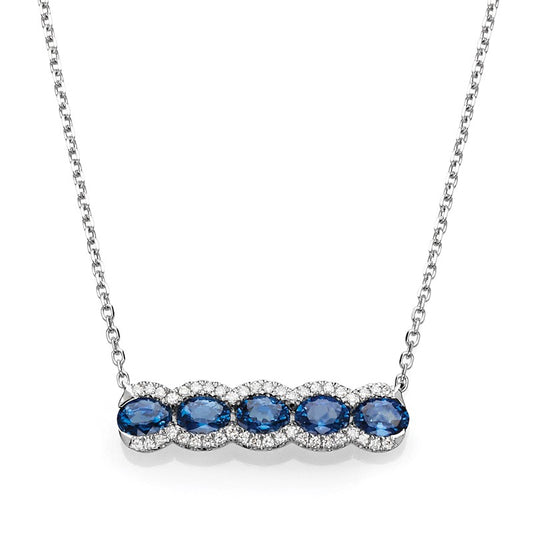 14K White Gold Couture Sapphire & Diamond Bar Necklace - Crestwood Jewelers