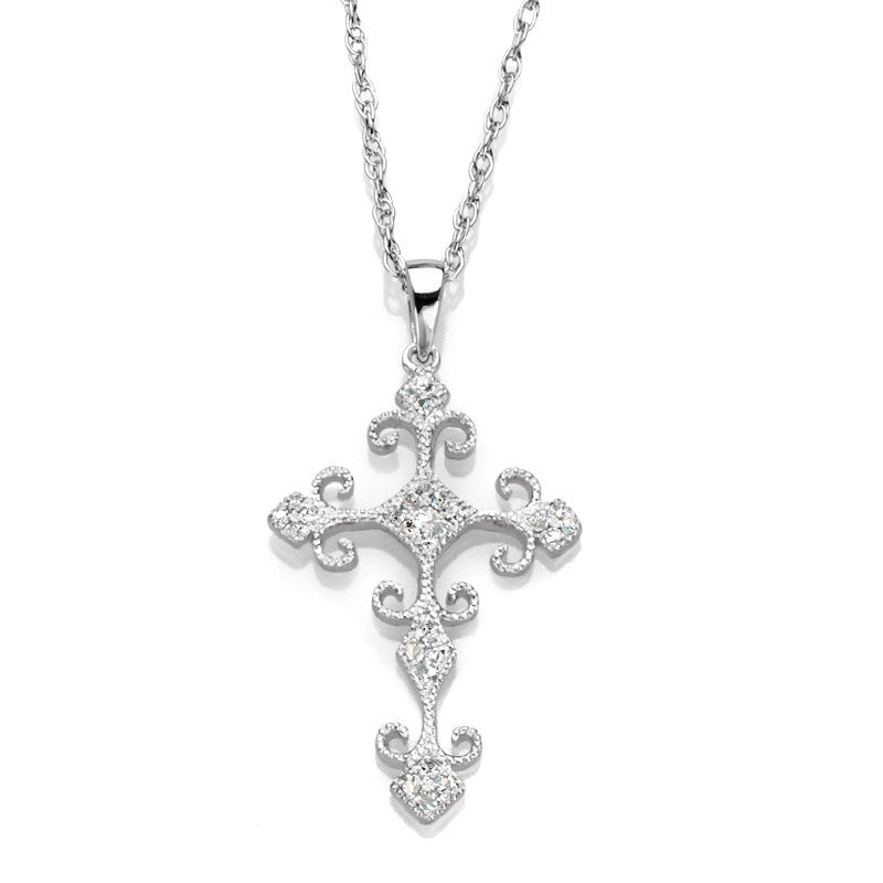 Fleur De Lys Diamond Cross White Gold 22310, 55% OFF
