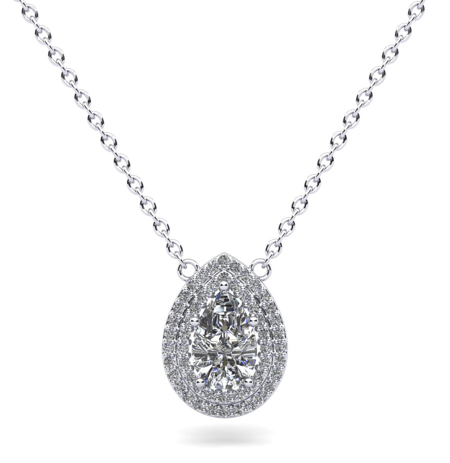 14K Double Halo Pear Shape Diamond Pendant