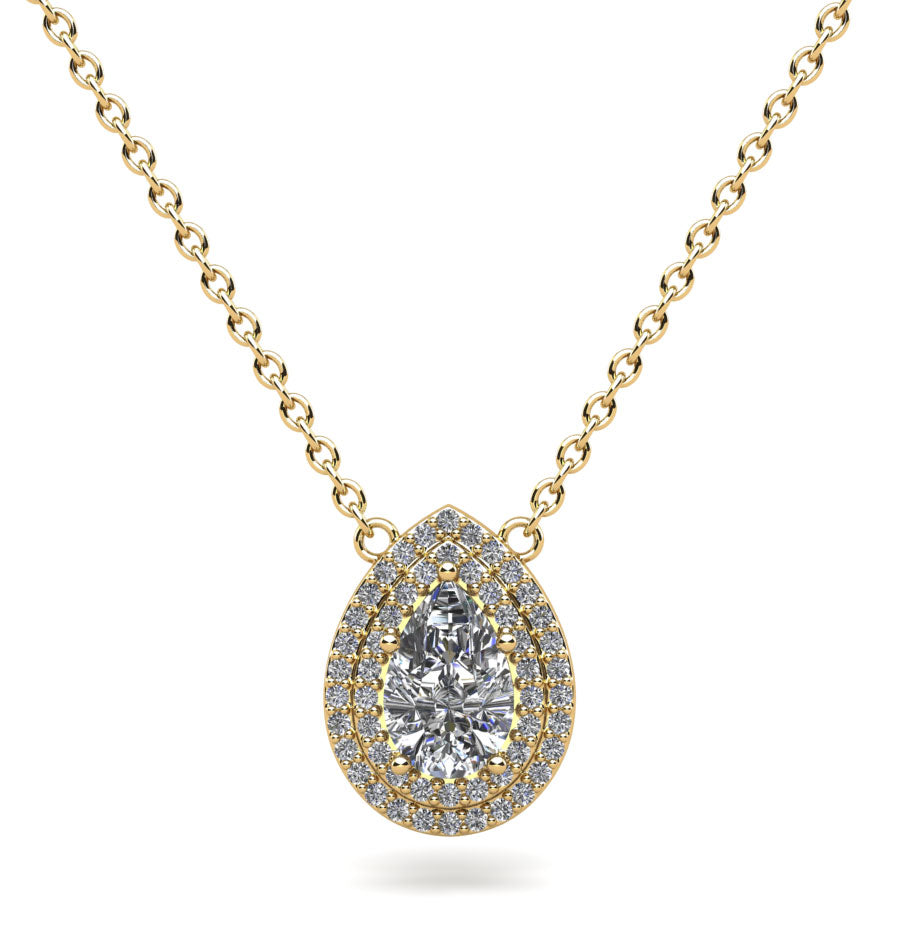 14K Double Halo Pear Shape Diamond Pendant