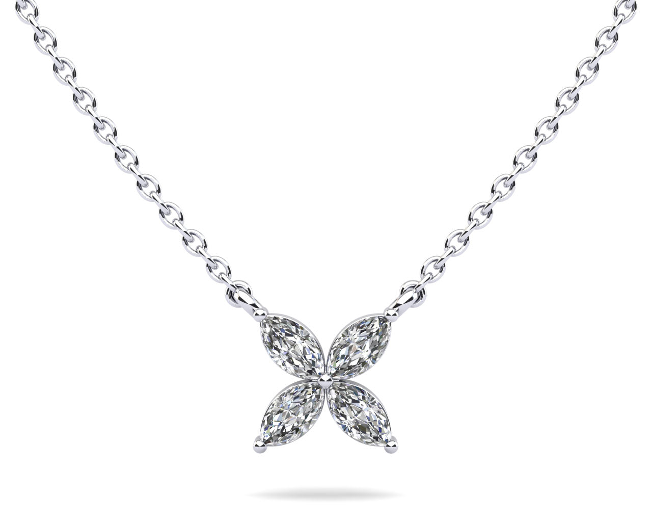 14K WHITE GOLD PETALS MARQUISE FLOWER DIAMOND NECKLACE