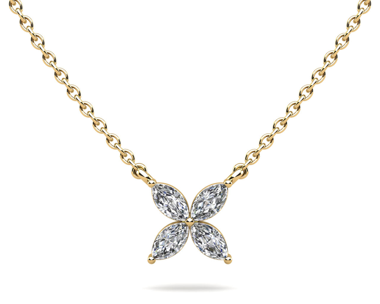 14K WHITE GOLD PETALS MARQUISE FLOWER DIAMOND NECKLACE