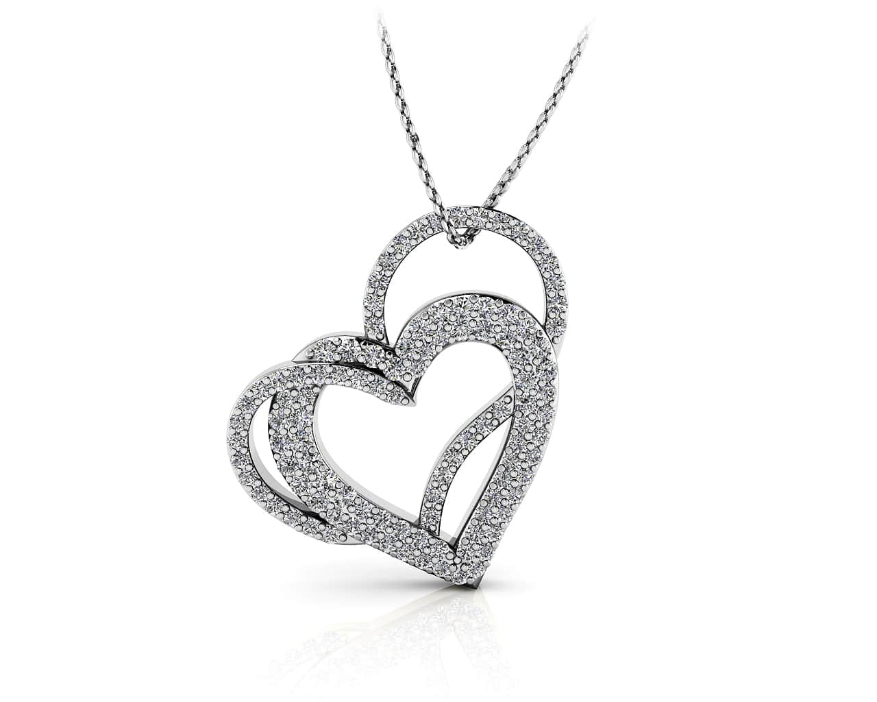 14K DOUBLE HEART DIAMOND NECKLACE