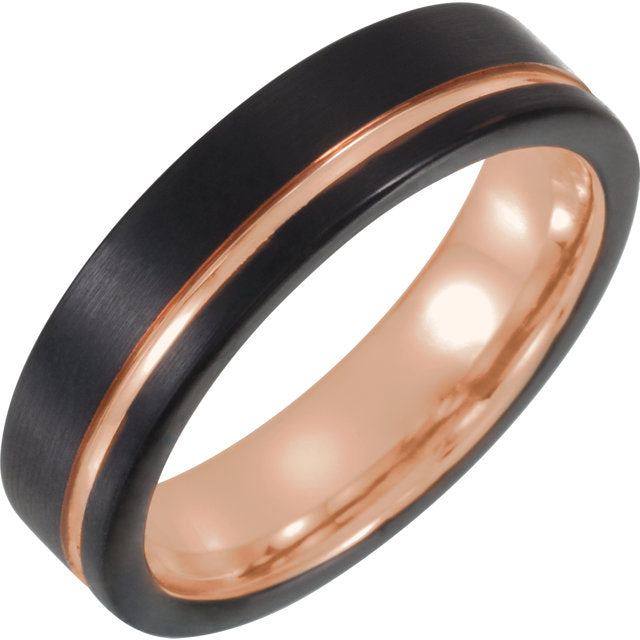 Black & 18K Rose Gold PVD Tungsten 6 mm Band Size 10 - Crestwood Jewelers