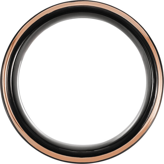 Black PVD & 18K Rose Gold-Plated Tungsten 8 mm Flat Grooved Band - Crestwood Jewelers