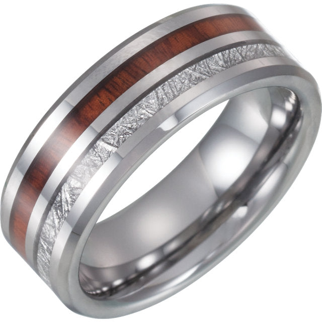 Tungsten Band with Imitation Meteorite & Wood Inlay - Crestwood Jewelers