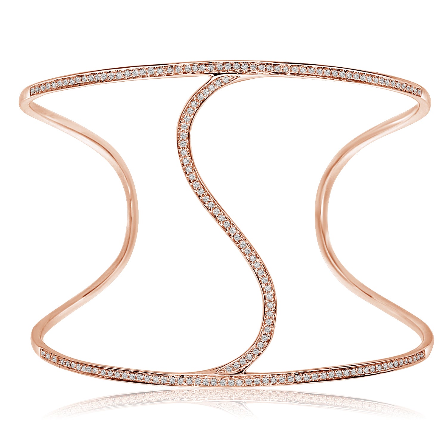 14K Rose Gold Diamond Cuff Bangle Bracelet - Crestwood Jewelers