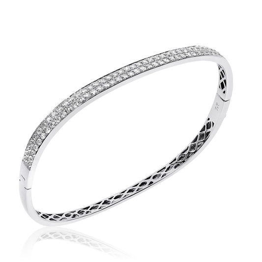 14K White Gold Double Row Diamond Bangle Bracelet - Crestwood Jewelers