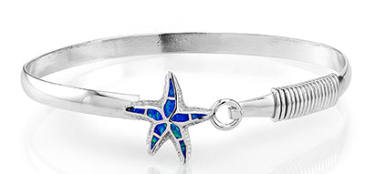 Sterling Silver Created Blue Opal Starfish Bangle - Crestwood Jewelers