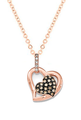 14K Rose Gold Champagne And White Diamond Pavé Hearts Pendant - Crestwood Jewelers