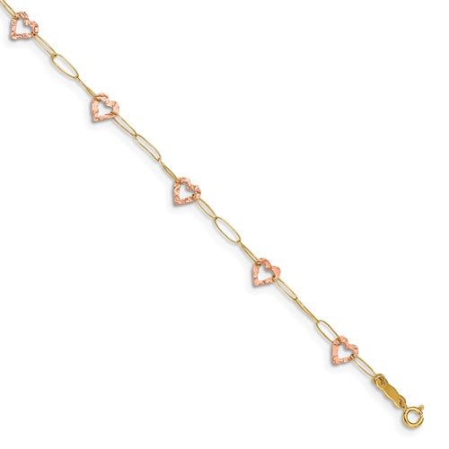14k Two-Tone Adjustable Heart With 1"" Extension Anklet - Crestwood Jewelers