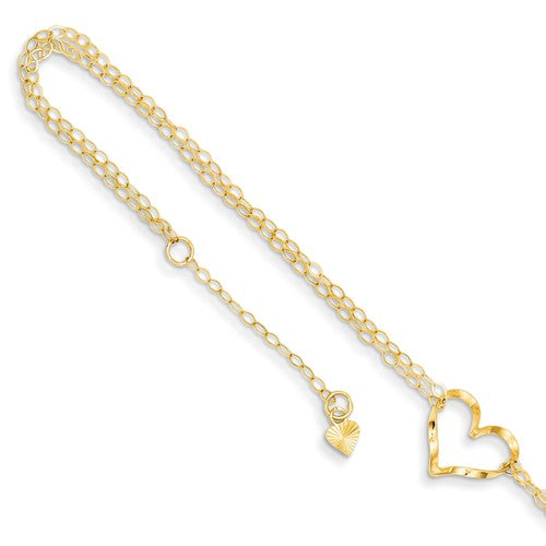 14k Double Strand Heart 9" With 1" Ext Anklet - Crestwood Jewelers